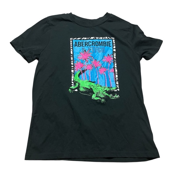 Abercrombie Fitch Kids Black and Green Graphic Tee Alligator Beach - Picture 1 of 6